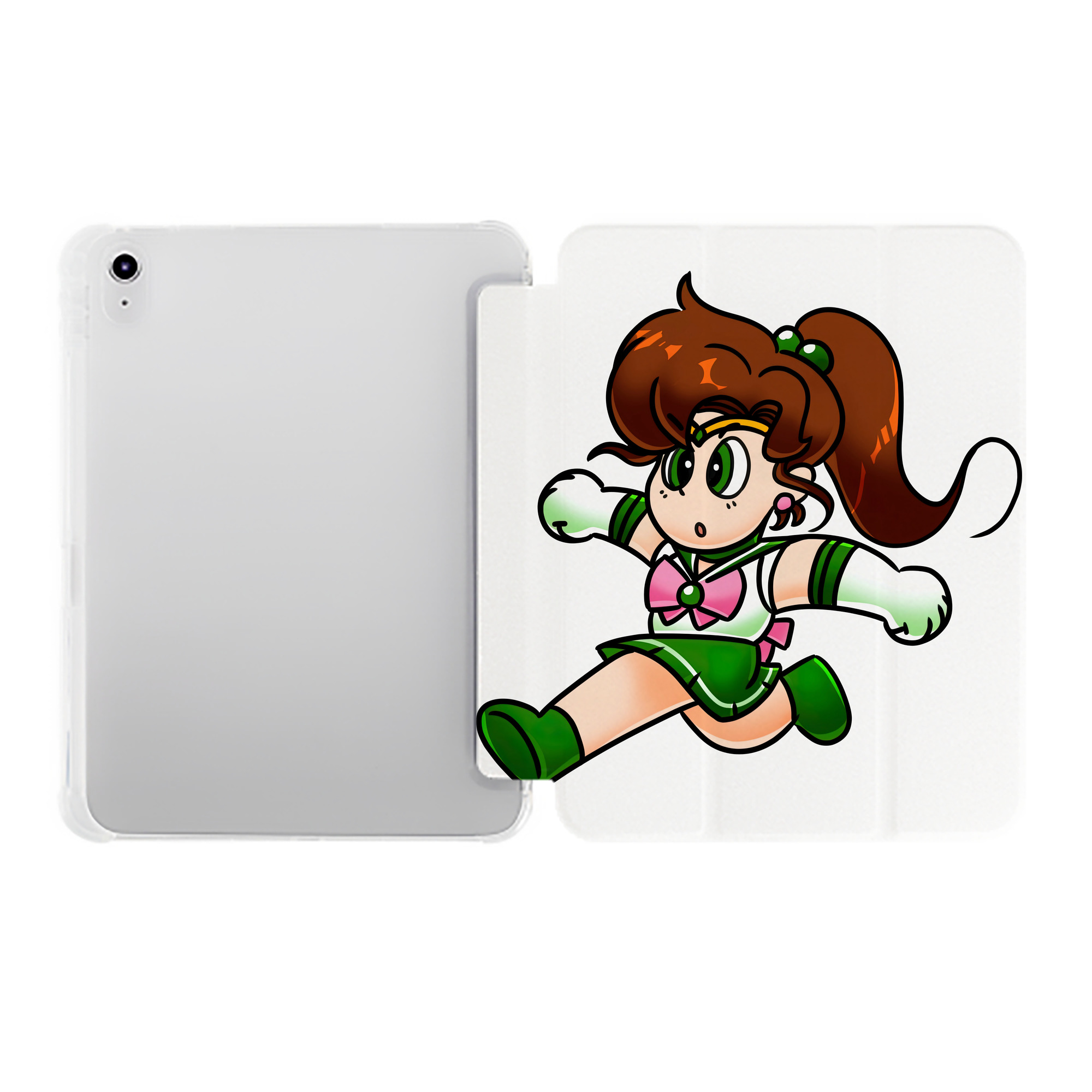 （画像用） 美少女戦士セーラームーン 木野 まこと きの まこと Sailor Moon Kino Makoto （セーラージュピター；Sailor Jupiter） IPad ケース ペン収納付き 三つ折りスタンド PUレザー×シリコン 対応機種9.5/10.5/10.9インチ